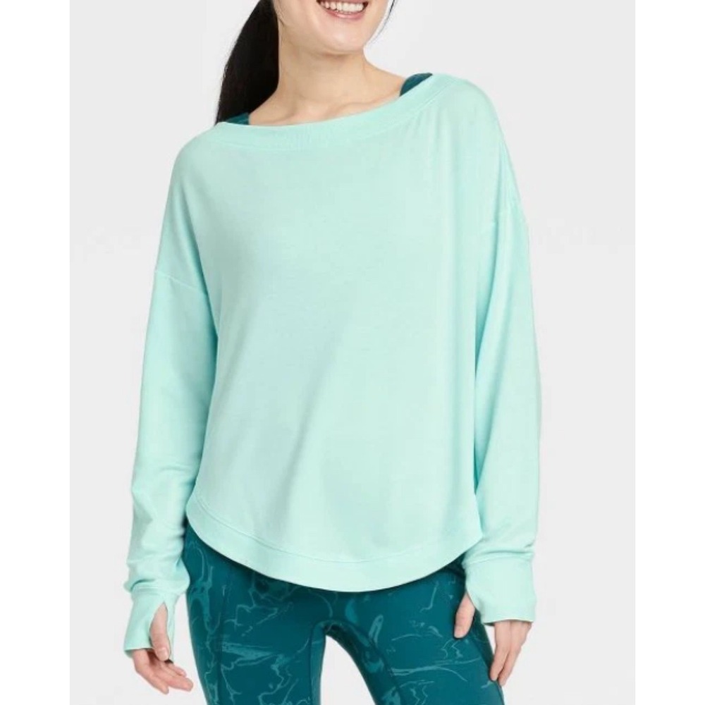 All In Motion Aqua Green‎ Modal Spandex Boat Neck Thumbhole Sweatshirt 4X